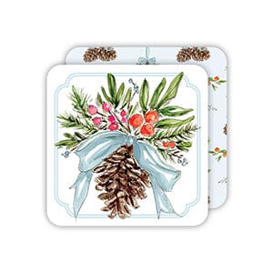 Paper Coasters - Set of 20 - Citrus Pinecone with Blue Bow