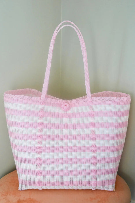 Paper Stripe in Baby Pink + White Bag - Large Bags and Totes The Lilley Line 