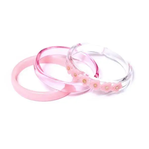 Pink Flowers and Cristal Bangle Bracelet Lillies and Roses 