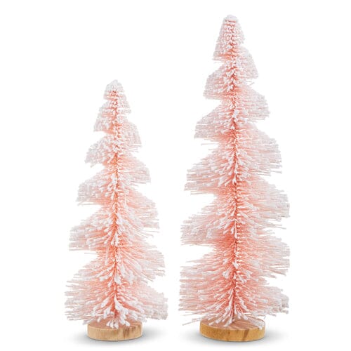 Pink Snowy Bottle Brush Trees Christmas Decor RAZ 