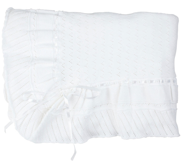 Pointelle Knit Ruffle Blanket Baby Blanket Feltman Brothers White 