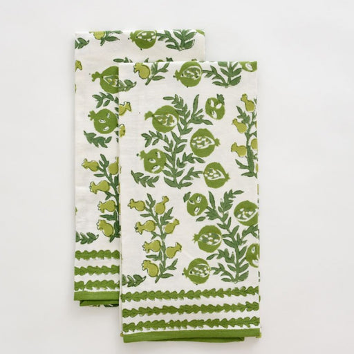 Pom Bells Green Tea Towels- Set of 2 Tea Towels Pomegranate 