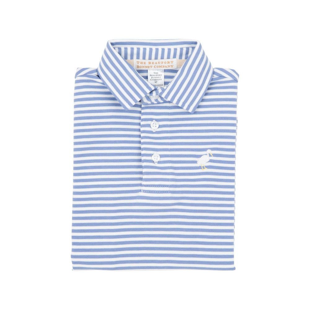 Prim and Proper Polo LS - Park City Periwinkle Stripe Boy Shirt Beaufort Bonnet 