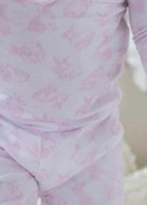 Printed Bunny Playsuit - Pink Girl Pajamas Little English 