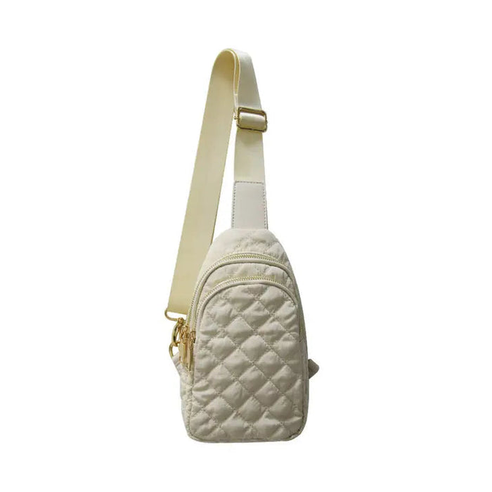 Quilted Puffer Sling Purse Beauty Stash Beige 