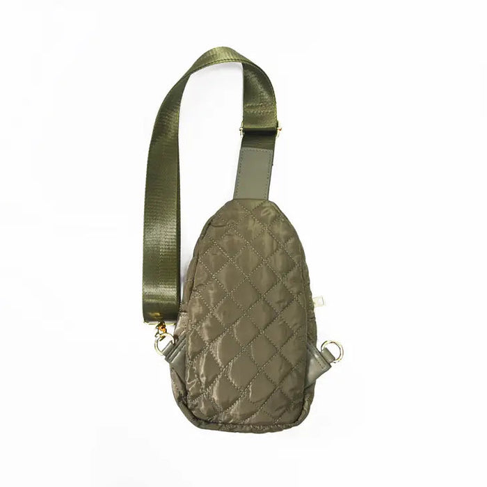 Quilted Puffer Sling Purse Beauty Stash Olive 