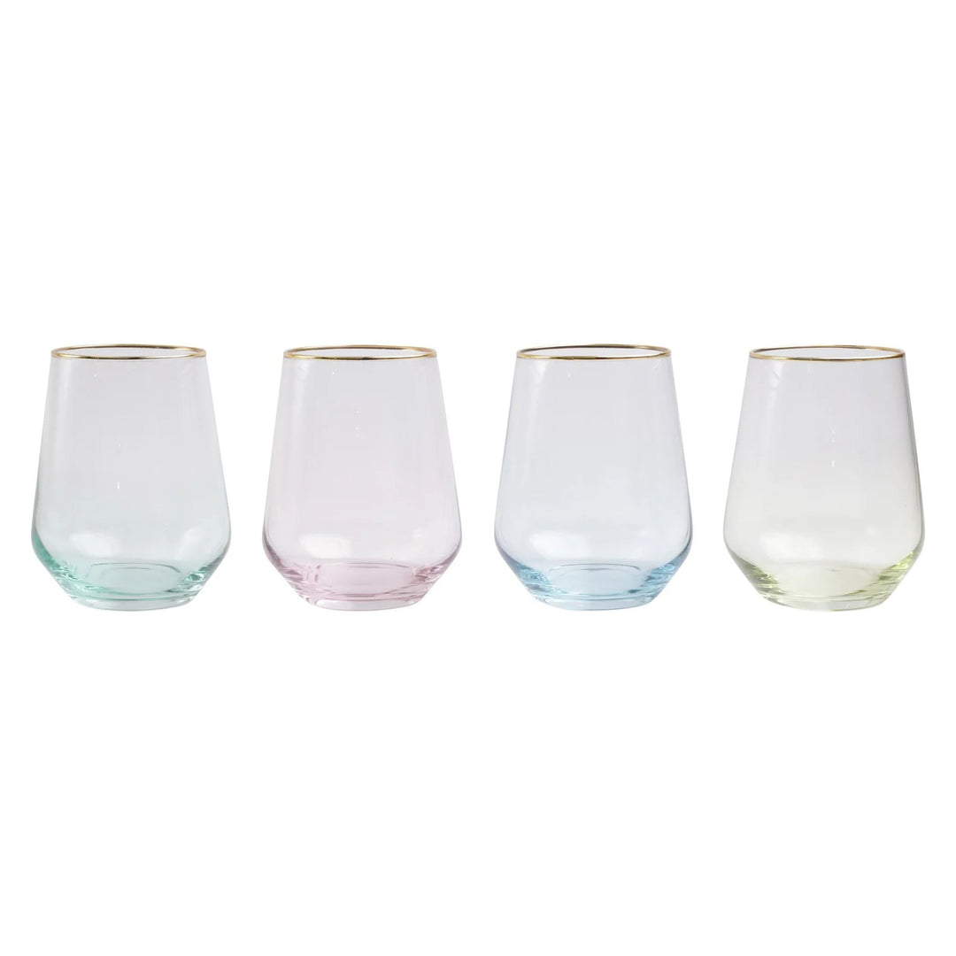Rainbow Assorted Stemless Wine Glasses - Set of 4 Wine Glasses Vietri 