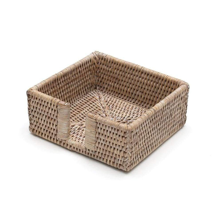 Rattan Cocktail Napkin Holder - White Natural Napkin Holder Caspari 