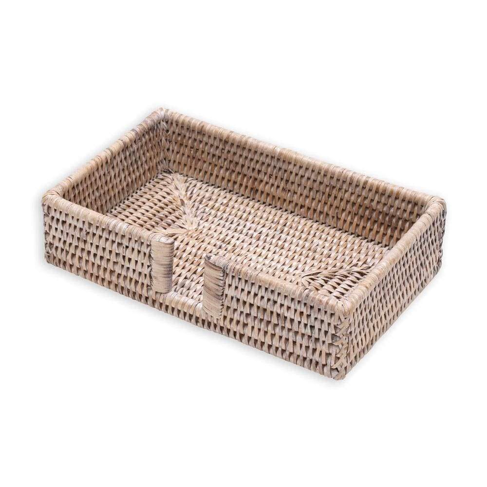 Rattan Guest Towel Holder - White Natural Napkin Holder Caspari 