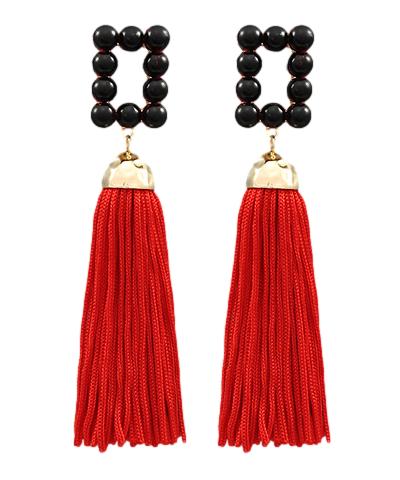 Rectangular Tassel Earrings - Red Earrings Golden Stella 