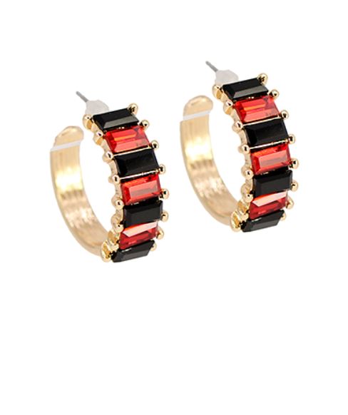 Red and Black Glass Hoops Earrings Golden Stella 