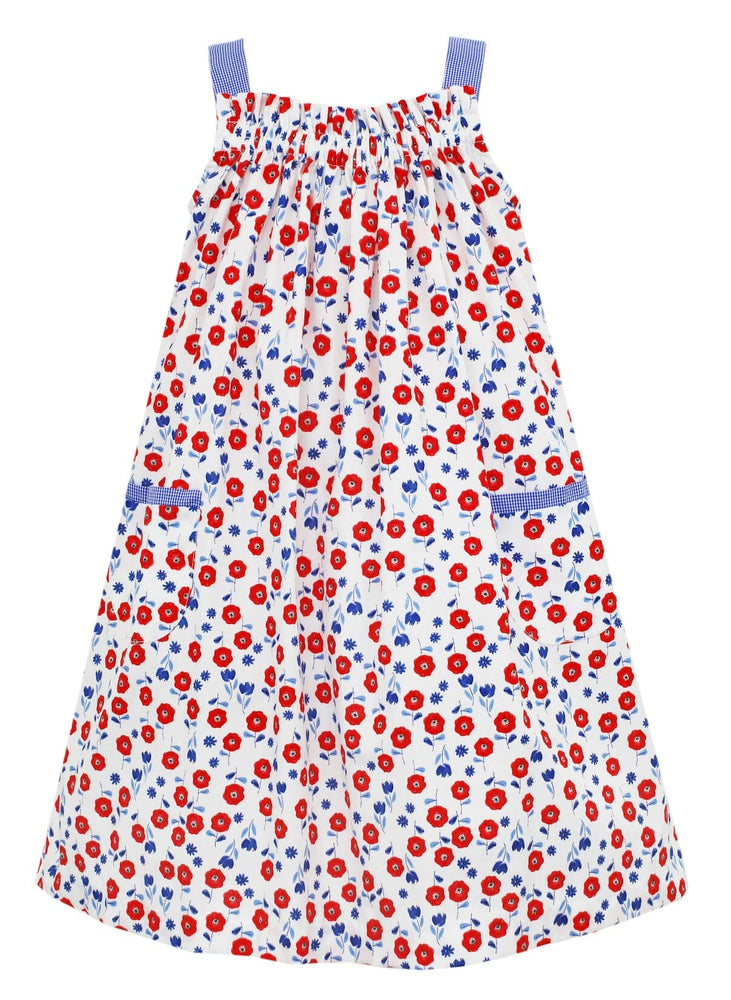 Red and Blue Provence Floral Dress Dress Anavini 