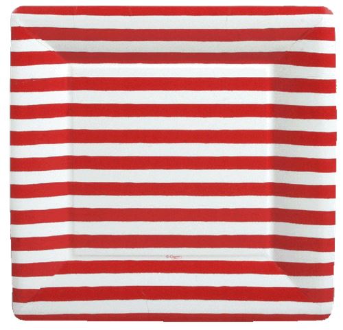 Red and White Stripe Square Dinner Plates - 8 Per Package Serving Piece Caspari 