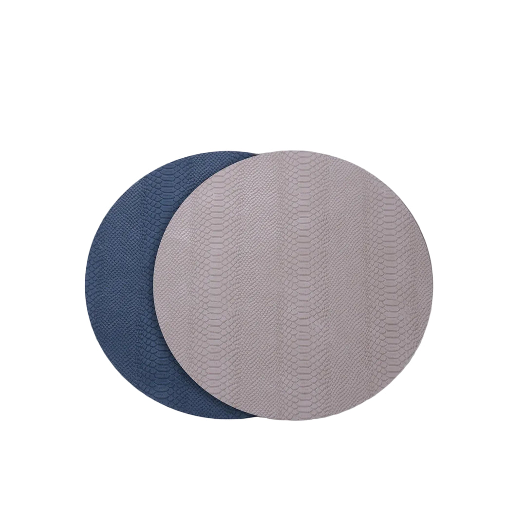 Reversible Round Placemats - Blue and Taupe - Set of 4 Placemats Beatriz Ball 