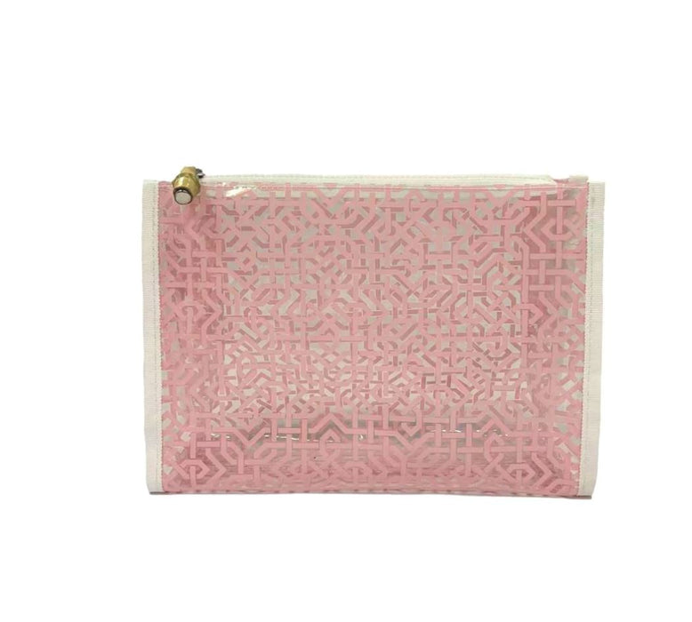 Roadtripper Pouch- Clear Cosmetic/Accessories Bags TRVL Design Pink Lattice 