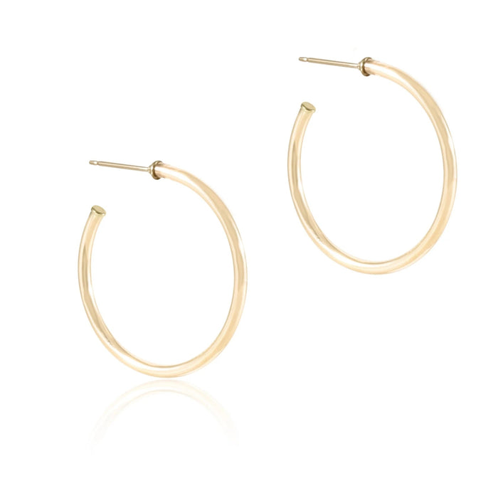 Round Gold Hoop with Post - 2mm Smooth Earrings eNewton 1.25" 