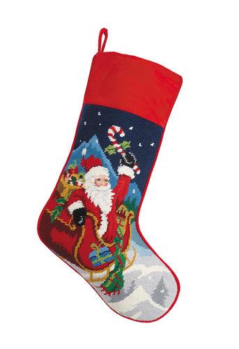 Santa Sleigh Needlepoint Stocking - Snow Christmas Stocking Peking Handicraft 