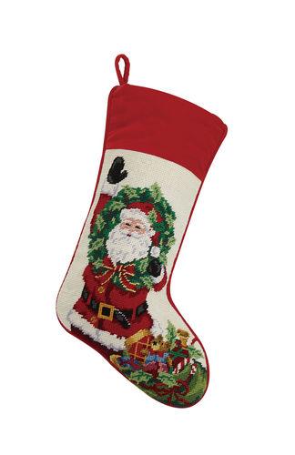 Santa with Wreath Needlepoint Stocking Christmas Stocking Peking Handicraft 