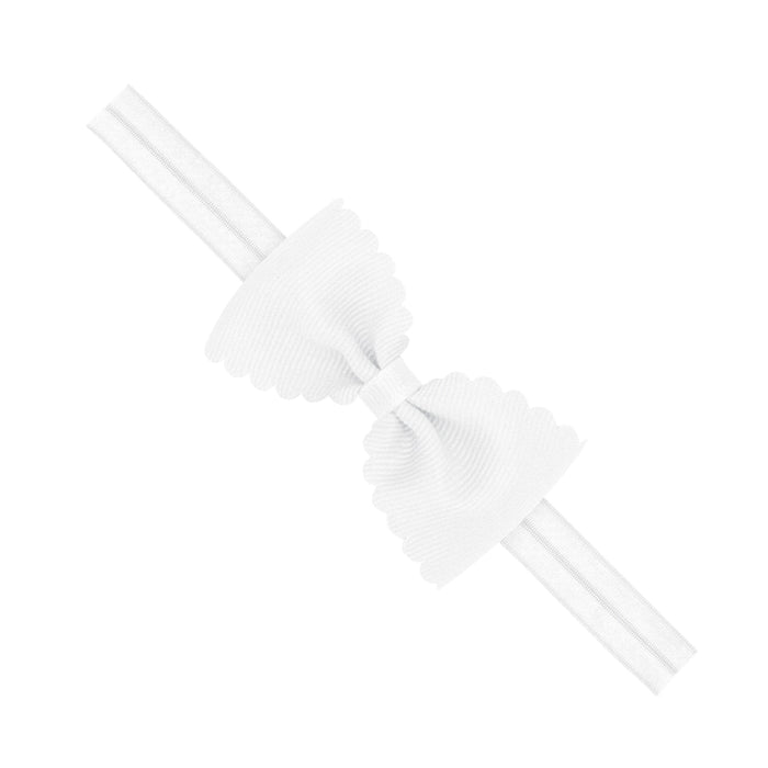 Scalloped Bows on Band Hair Bows WeeOnes Newborn 0-6 months White 