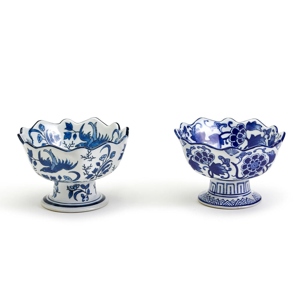 Scalloped Edge Hand-Painted Footed Bowl Serving Piece Two's Company 