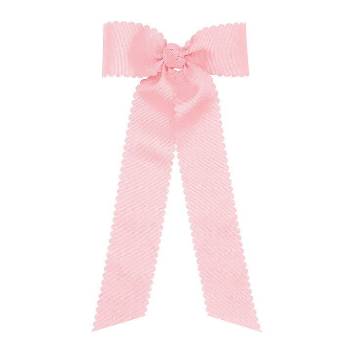 Scalloped Grosgrain Bow with Streamer Tails - Medium Hair Bows WeeOnes Light Pink 