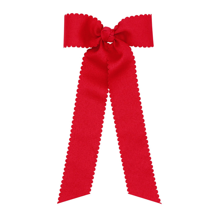 Scalloped Grosgrain Bow with Streamer Tails - Medium Hair Bows WeeOnes Red 