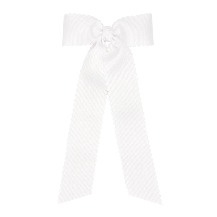 Scalloped Grosgrain Bow with Streamer Tails - Medium Hair Bows WeeOnes White 