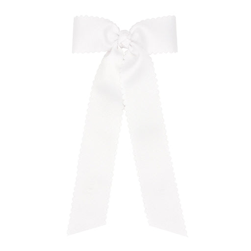 Scalloped Grosgrain Bow with Streamer Tails - Medium Hair Bows WeeOnes White 