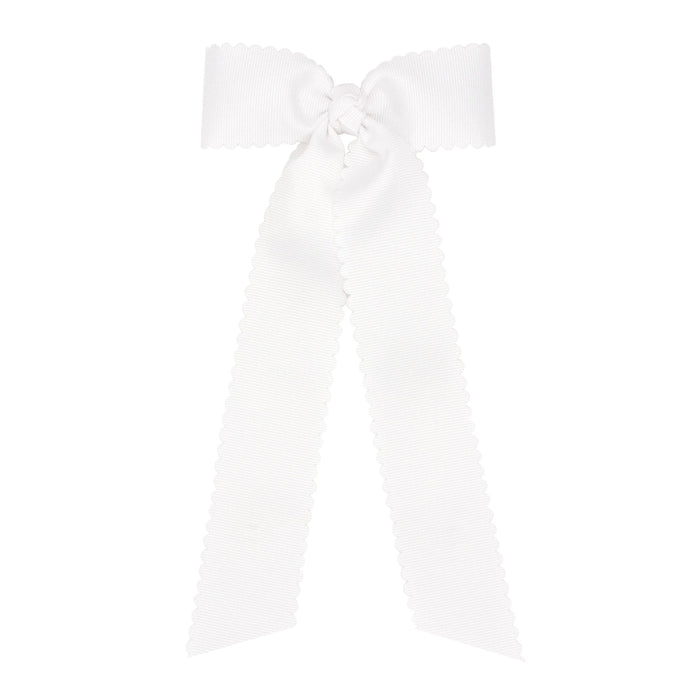 Scalloped Grosgrain Bow with Streamer Tails - Medium Hair Bows WeeOnes White 