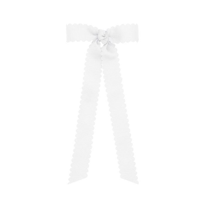 Scalloped Grosgrain Bow with Streamer Tails - Mini Hair Bows WeeOnes White 
