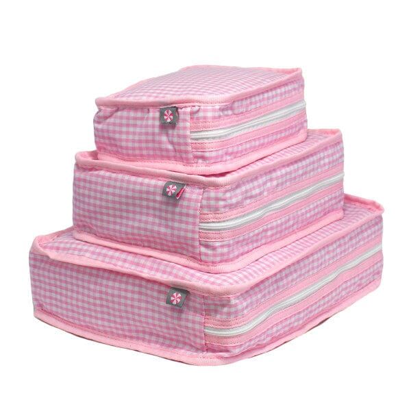 Seersucker Stacking Set Cosmetic/Accessories Bags Mint Pink Gingham 