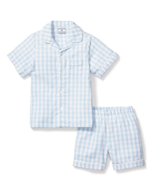 Short Set - Light Blue Gingham Boy Pajamas Petite Plume 