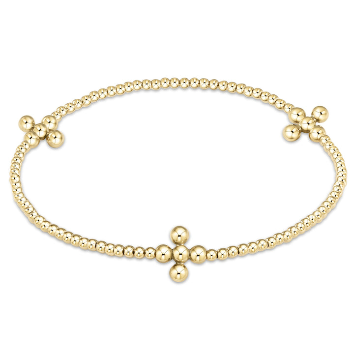 Signature Cross Gold Pattern 2mm Bead Bracelet - 3mm Cross Bracelet eNewton 