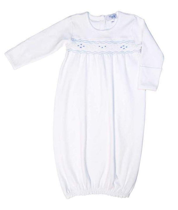 Smocked Baby Gown Gowns Nella Pima Blue 0-3m 