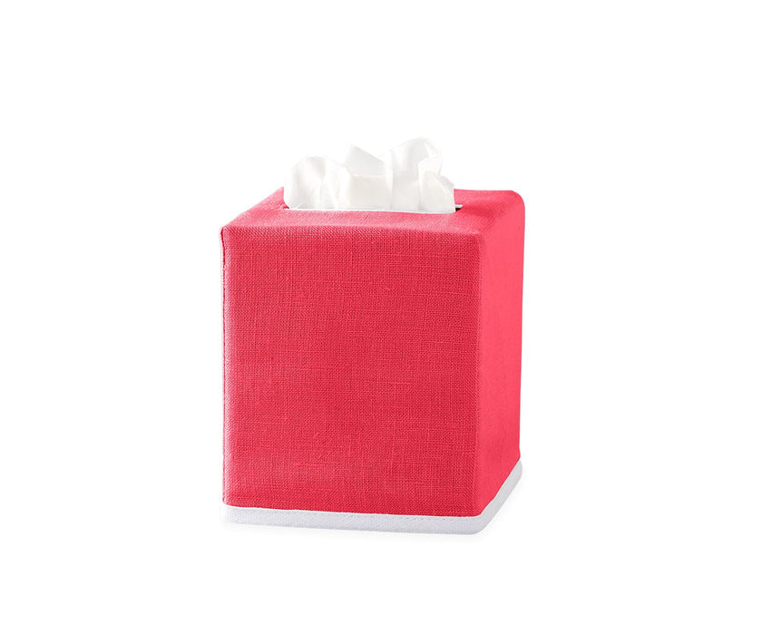 Solid Linen Tissue Box Cover with White Trim Tissue Box Covers Matouk Azalea 