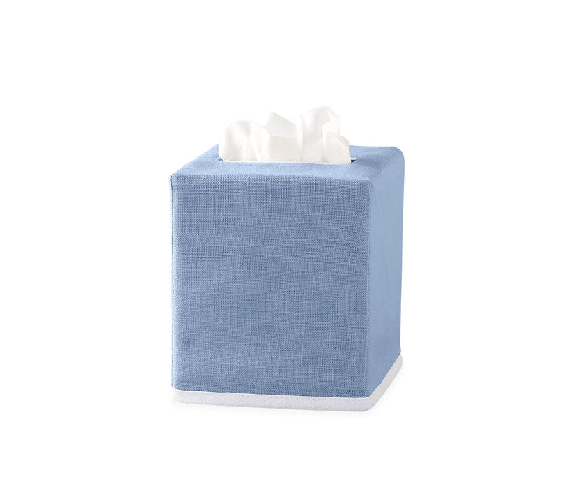 Solid Linen Tissue Box Cover with White Trim Tissue Box Covers Matouk Azure 