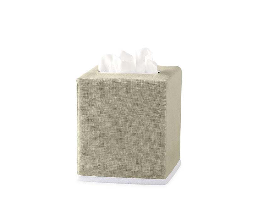 Solid Linen Tissue Box Cover with White Trim Tissue Box Covers Matouk Oatmeal 