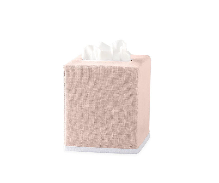 Solid Linen Tissue Box Cover with White Trim Tissue Box Covers Matouk Pink 
