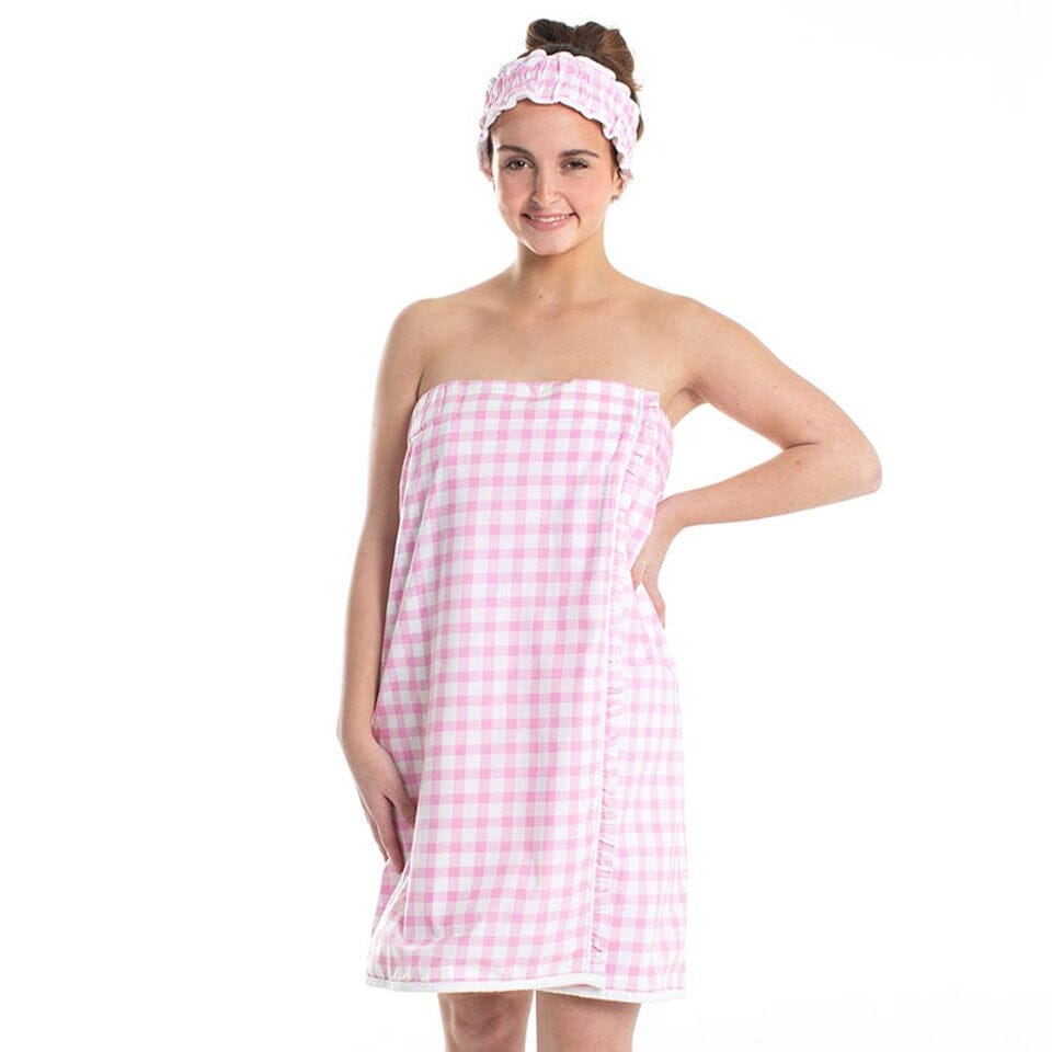 Spa Wrap + Headband Set - Pink Gingham Spa Wraps Bella il Fiore 