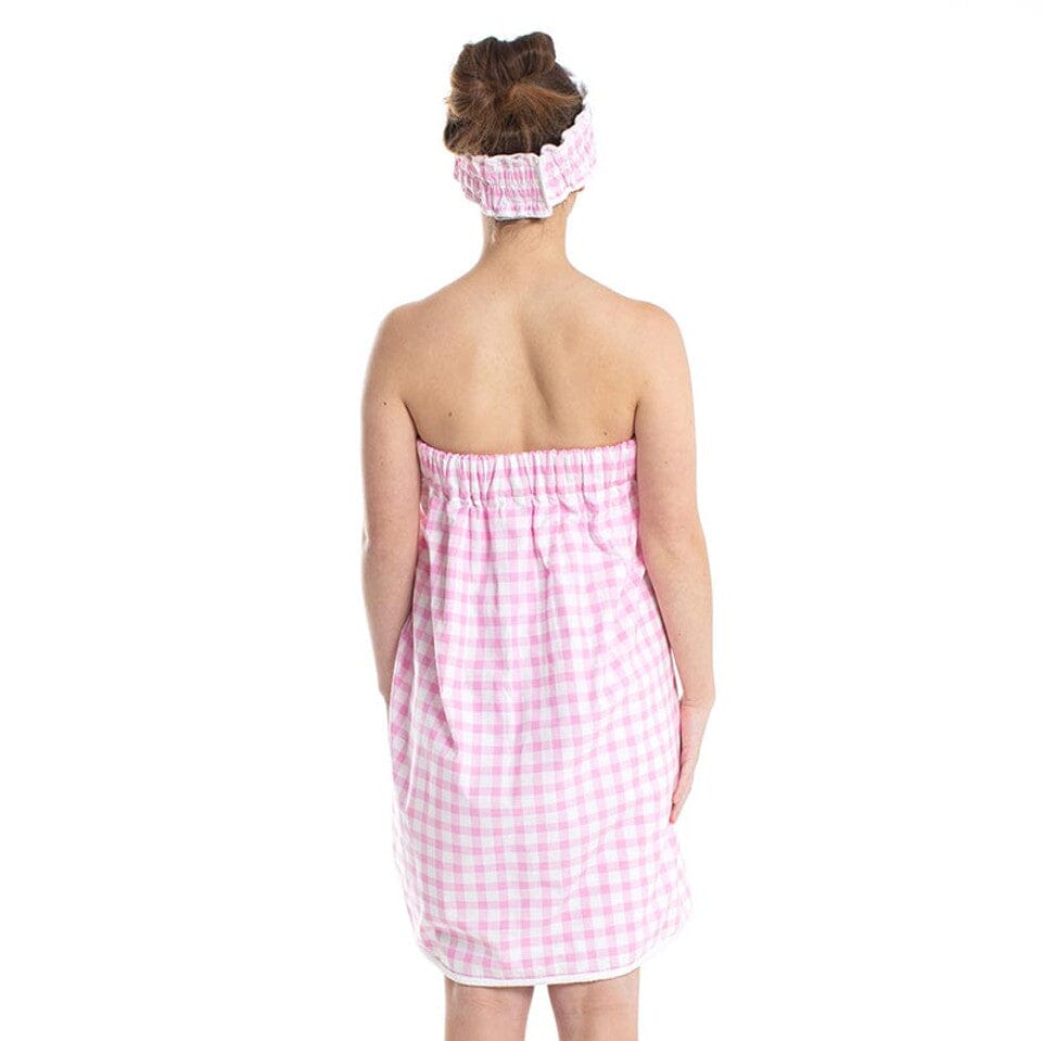 Spa Wrap + Headband Set - Pink Gingham Spa Wraps Bella il Fiore 