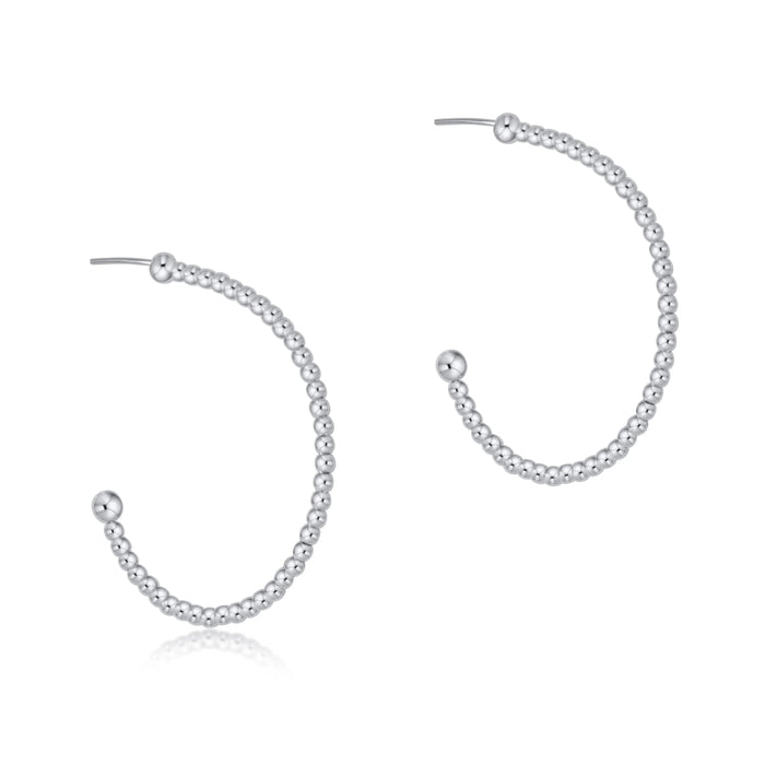 Sterling Silver - Beaded Classic 1.25" Post Hoop Earrings Earrings eNewton 2mm 