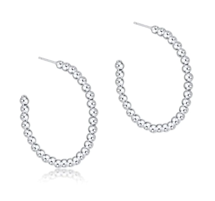 Sterling Silver - Beaded Classic 1.25" Post Hoop Earrings Earrings eNewton 3mm 
