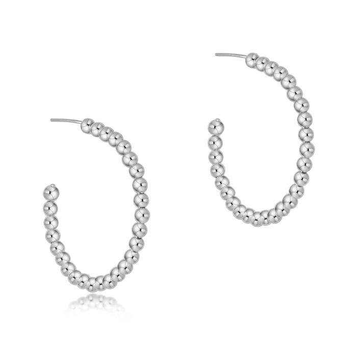 Sterling Silver - Beaded Classic 1.25" Post Hoop Earrings Earrings eNewton 4mm 