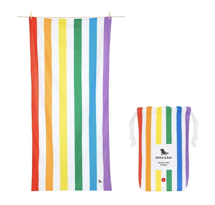 Summer Cabana Quick Dry Towel - Extra Large Beach Towels Dock and Bay Rainbow Skies 