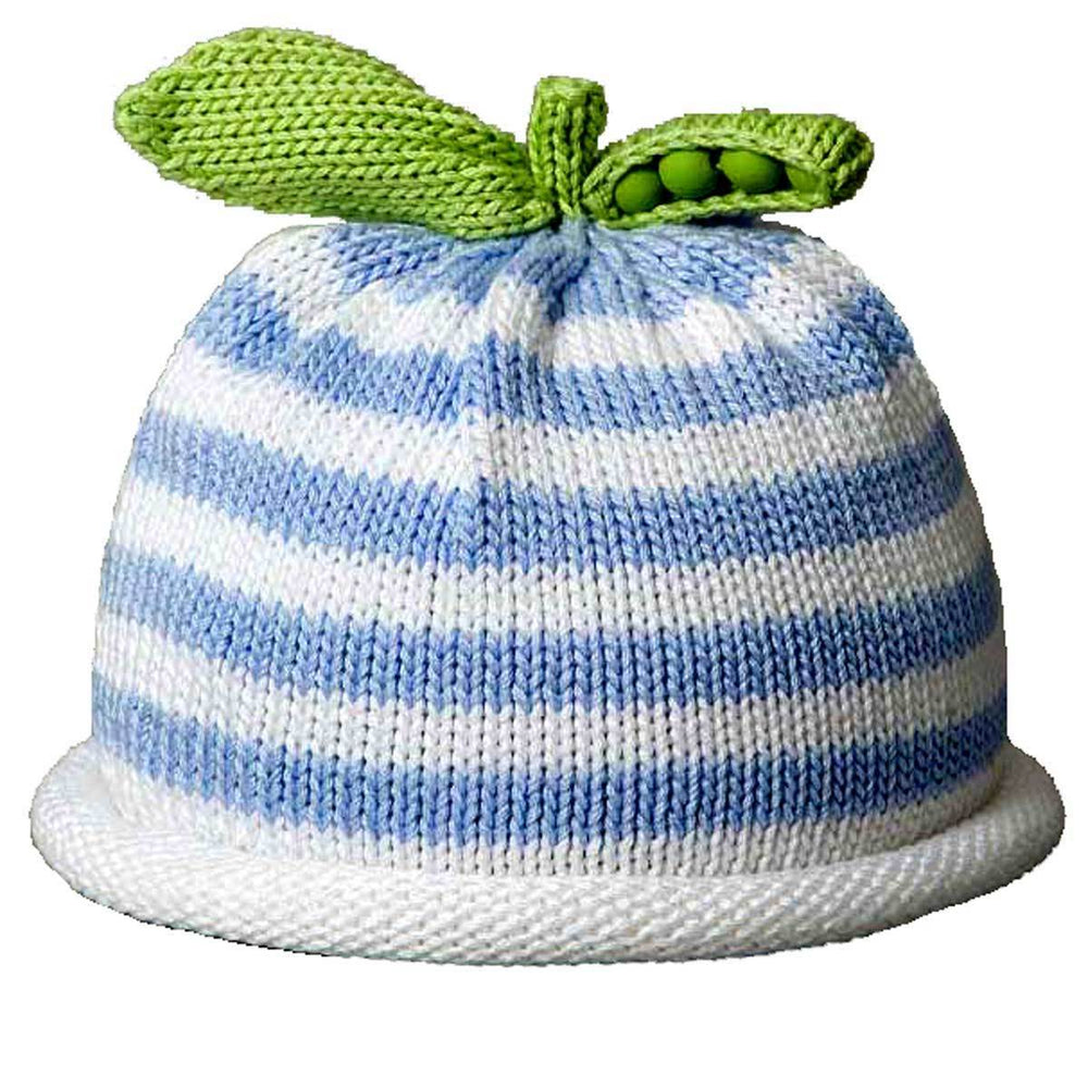 Sweet Pea Knit Caps Hats Margarita Horn Blue Stripes 3-6m