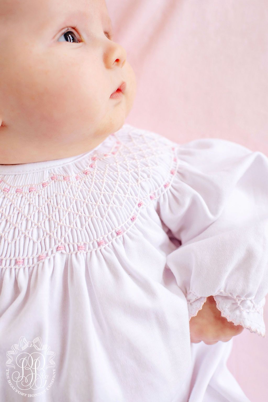 Sweetly Smocked Greeting Gown - Palm Beach Pink Baby Gown Beaufort Bonnet 