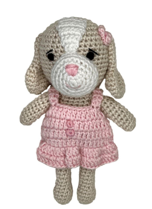 Tan Dog Crochet Rattle - Pink Rattle Zubels 