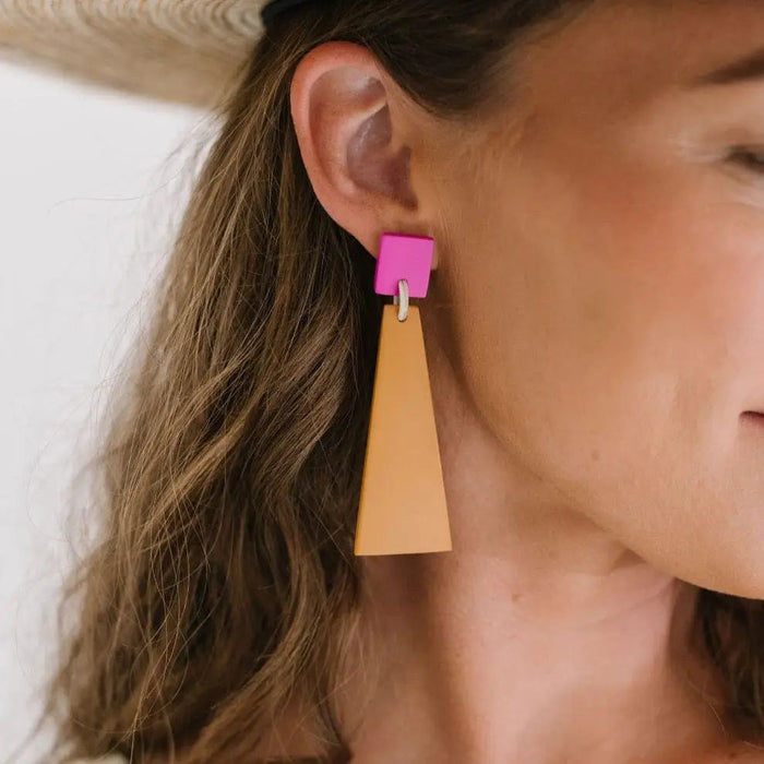 Terracotta Neon Shield Earrings Earrings Sunshine Tienda 