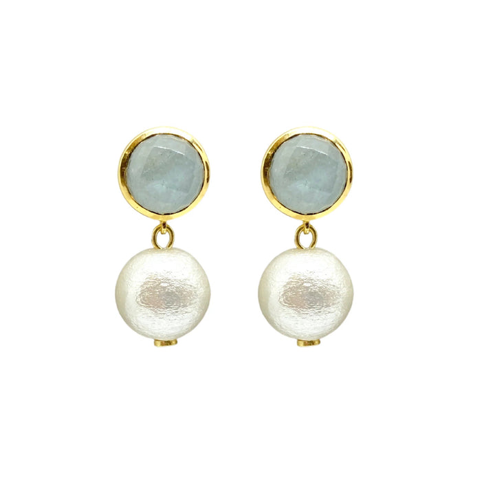 Triomphe Aquamarine and Single Cotton Pearl Earrings Earrings M Donohue 