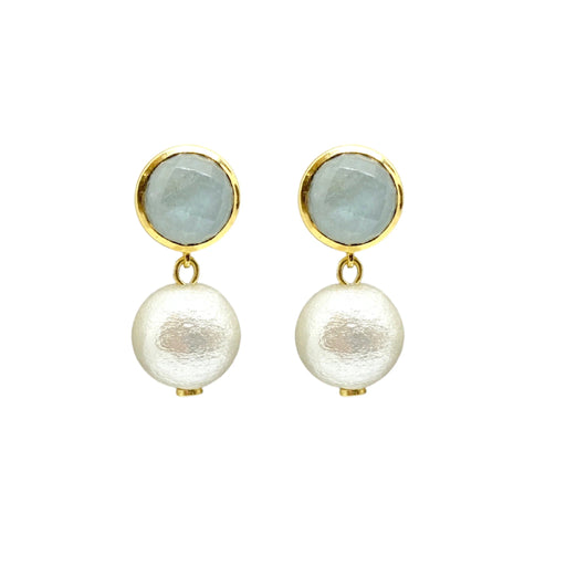 Triomphe Aquamarine and Single Cotton Pearl Earrings Earrings M Donohue 